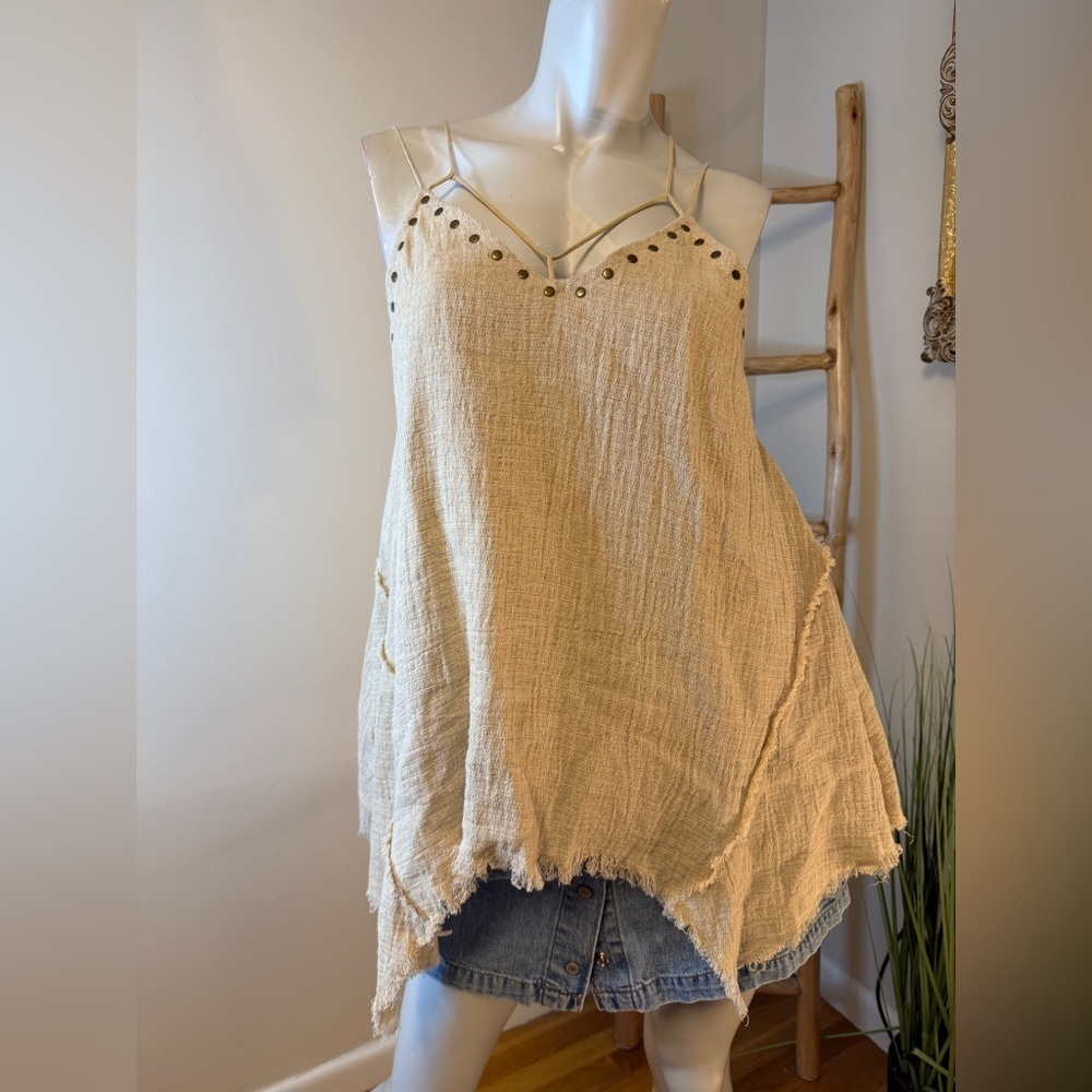 ANTHROPOLOGIE MOON RIVER LINEN BLEND SLEEVELESS ASYMMETRICAL TOP M